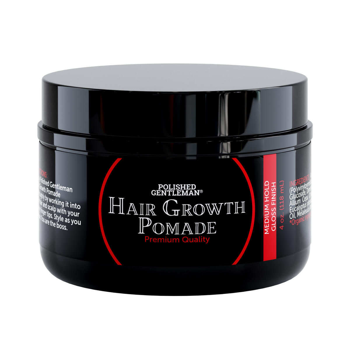 Premium Hair Pomade for Men - Natural Hair Shine and Gloss Finish - Medium Hold - Mens Hair Pomade for Hair Growth and Thickening - Organic Hair Clay with Aloe Vera, Castor Oil and Tea Tree Oil (4oz)