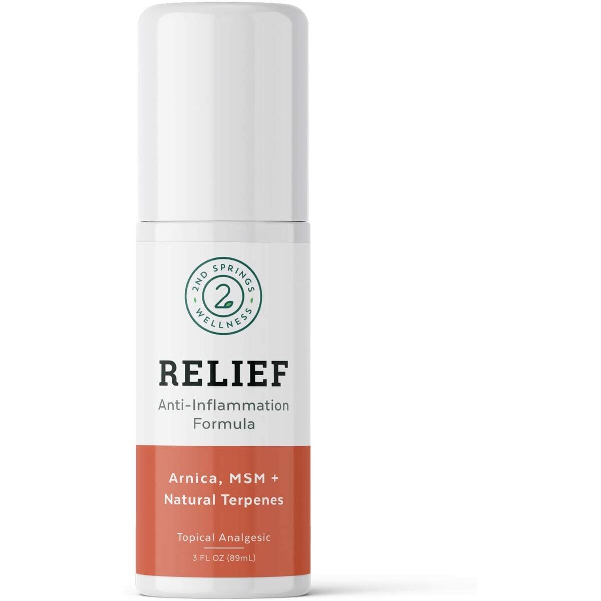 2nd Springs Relief Anti-Inflammation Formula Roll On Topical Pain Reliever Analgesic with Arnica Montana, MSM, Proprietary Terpene Blend, Vitamin E, Selenium, and Glucosamine - 3oz Roller
