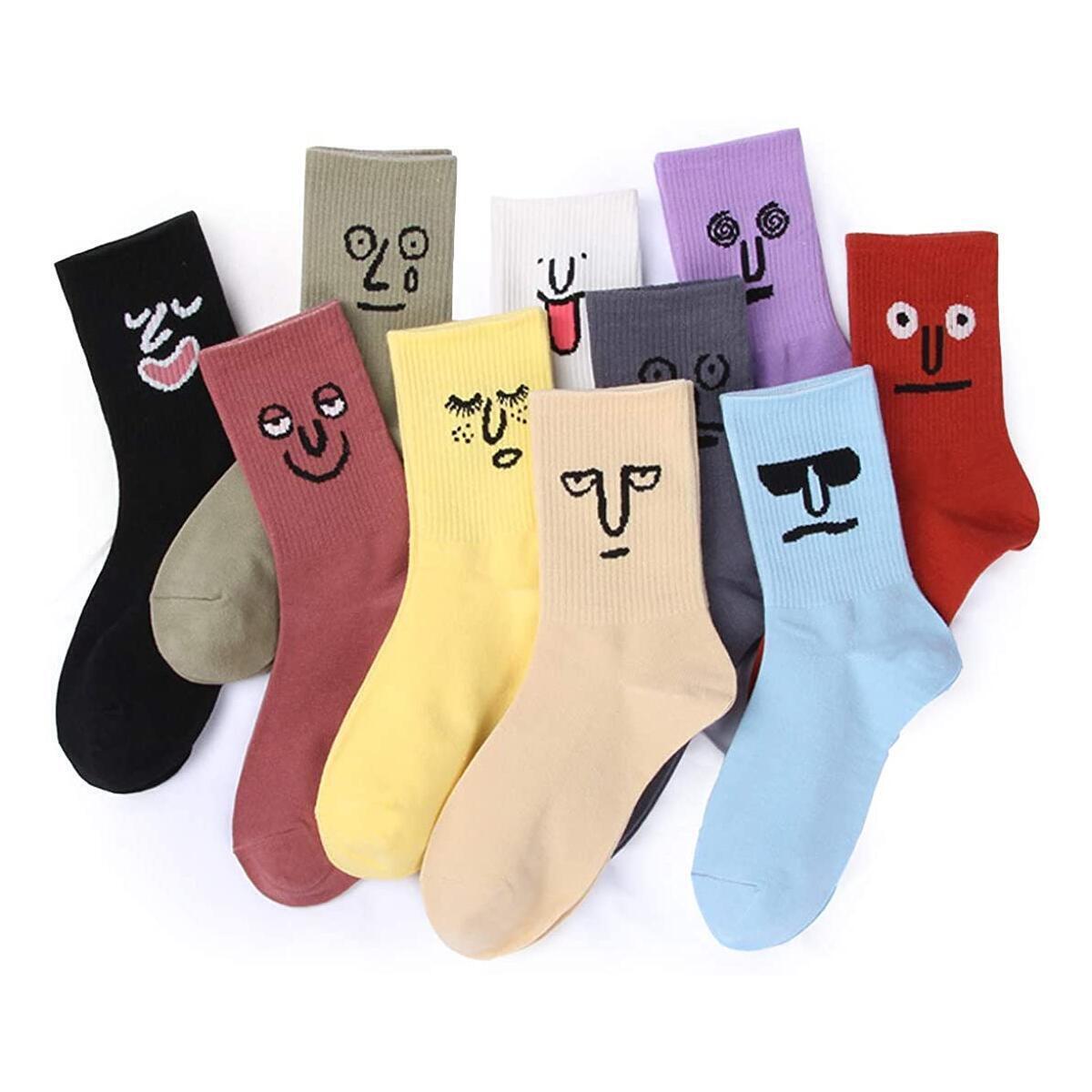 10 PACK Funny Emotion Crew Socks Soft Cotton - 10 different designs and color per pack