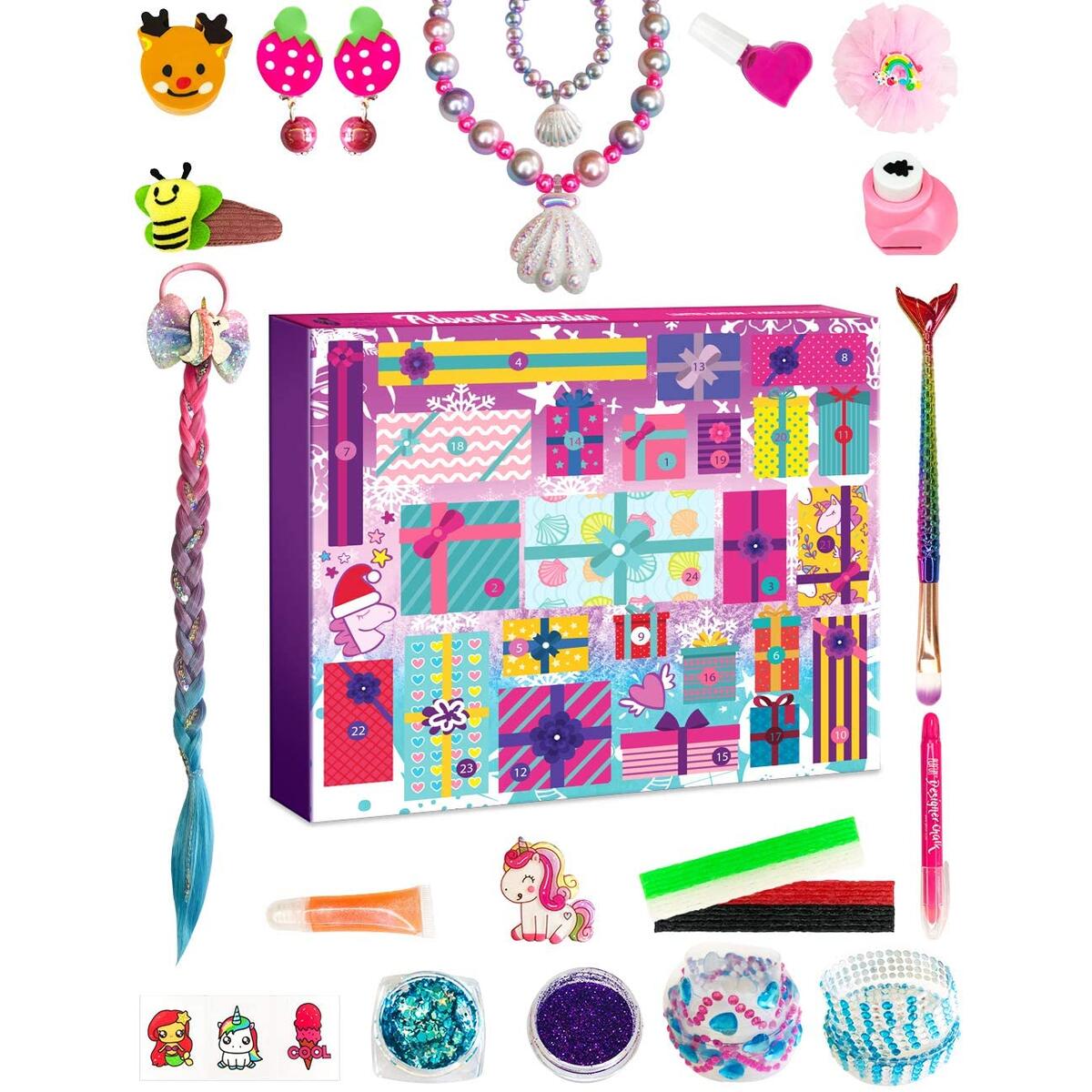Purple Ladybug 2020 Advent Calendar for Girls with 24 Unique Gifts - Unicorn & Mermaid Themed Items, Hair Accessories, Jewelry, Crafts & more - Great Christmas Countdown Calendars for Kids Age 4 to 12