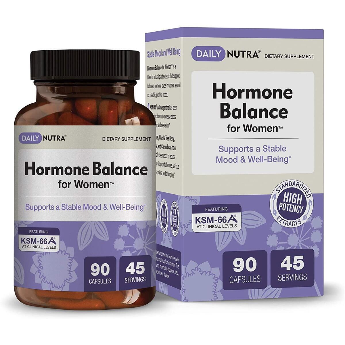 Hormone Balance for Women by DailyNutra - Natural Mood Supplement - PMS Relief and Menopause Support | Featuring Clinically Studied KSM-66 Ashwagandha (90 Capsules)