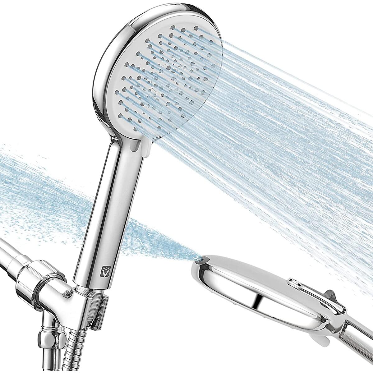 High Pressure Handheld Shower Head VMASSTONE 4-Setting Shower head Kit - Jet Water Mode - with 59" Stainless Hose and Adjustable Mount Excellent Replacement for Bath Showerhead (HM-001 Chrome)