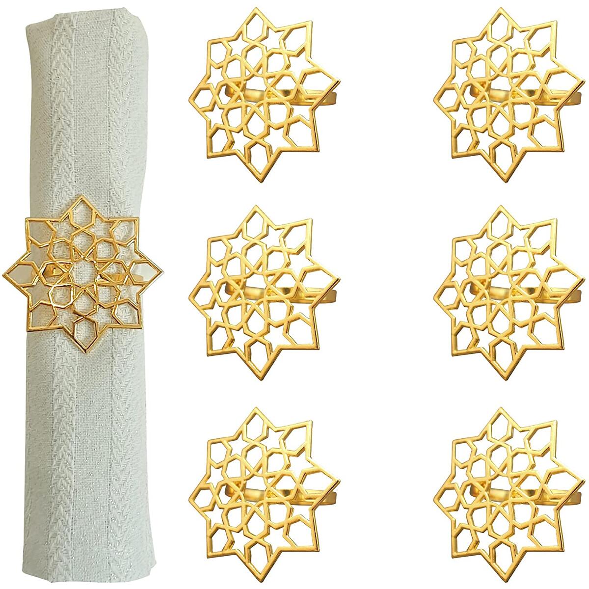 Suqoon Geometric Napkin Rings Set of 6, Dinner Party Table Décor, Gold.