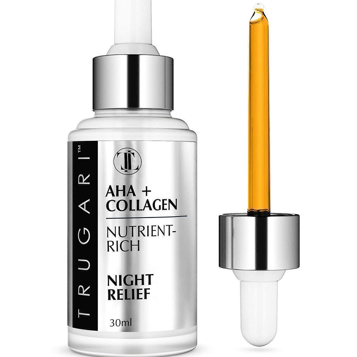 AHA + Collagen Nutrient-Rich Night Relief - Night Cream with Grapefruit Retinol and Hyaluronic Acid For Women Anti Aging - Face Moisturizer Dry Sensitive Skin - Women Men Moisturizing