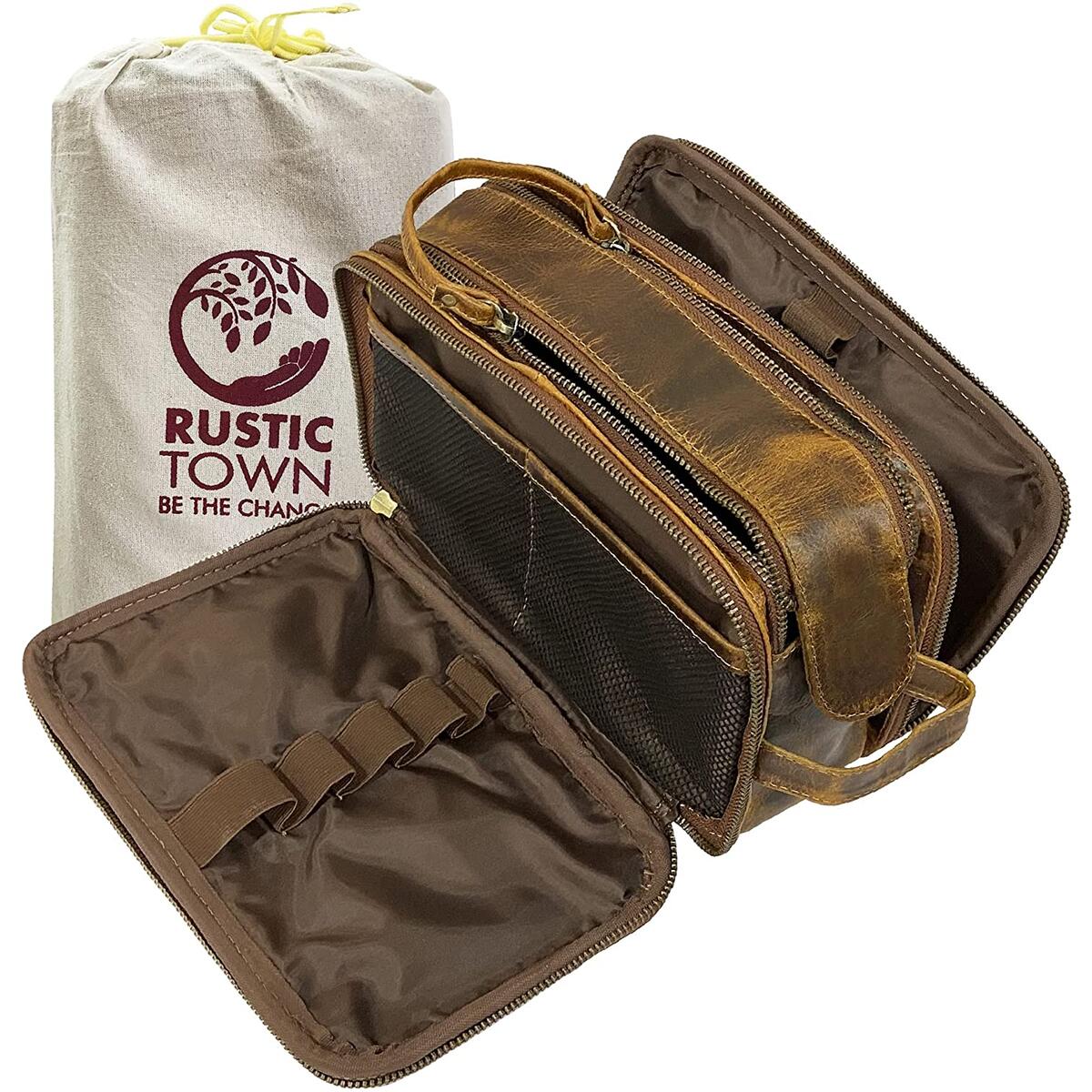 Leather Toiletry Bag for Women Men - Shaving Dopp Kit - Cosmetic Bag Makeup Organizer for Travel Size Toiletries