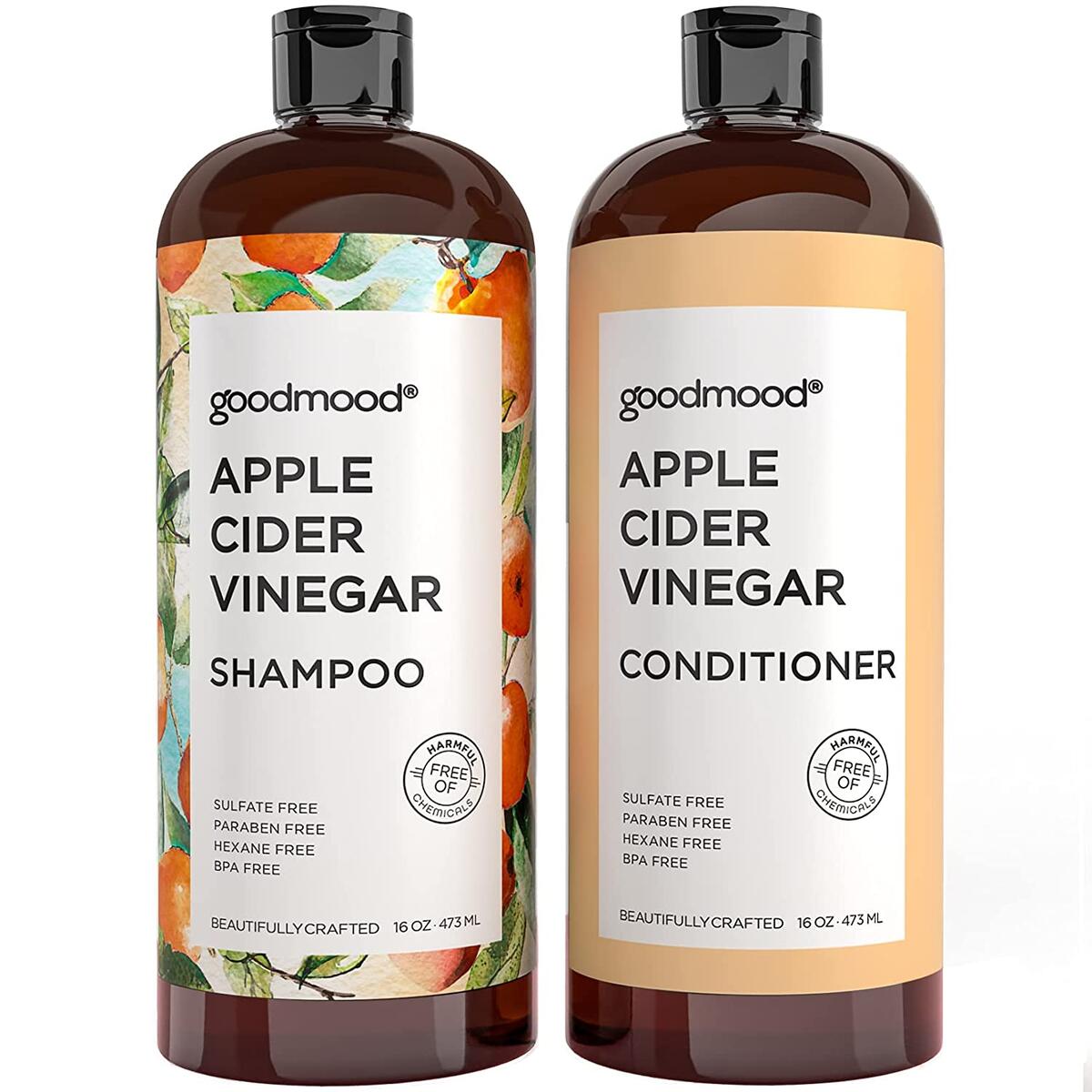 GoodMood Apple Cider Vinegar Shampoo and Conditioner For Hair Growth, Hair Loss Treatment For Men and Women, Shampoo For Thinning Hair and Hair Loss, Dandruff Treatment, Sulfate & Paraben Free, Dry Scalp Treatment 2x16oz