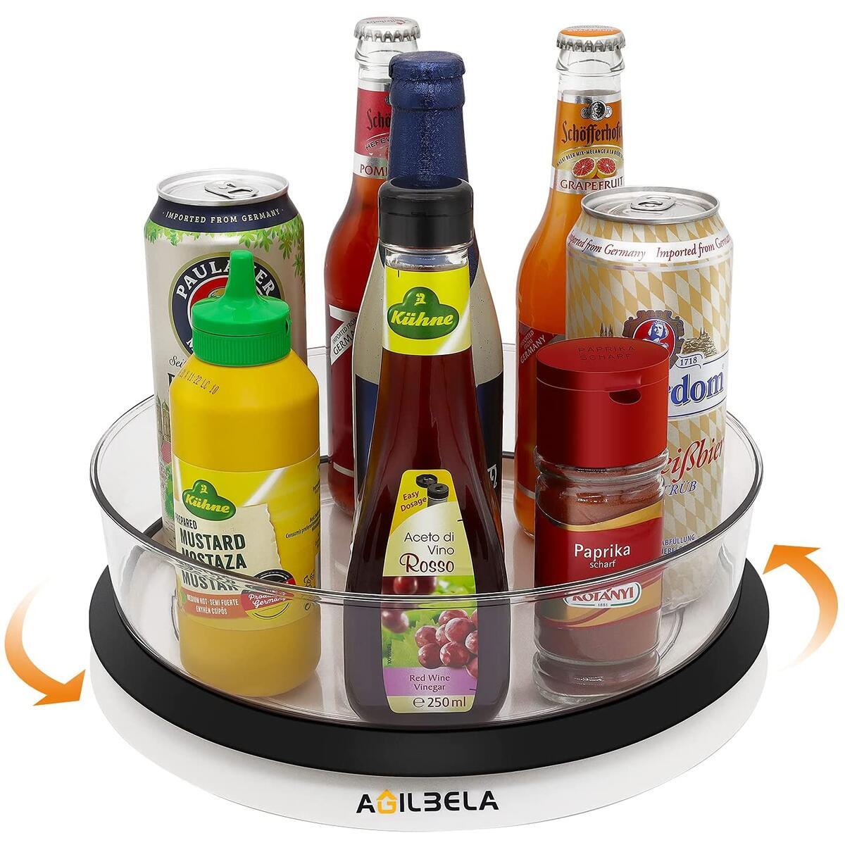AGILBELA Clear Lazy Susan Cabinet Organizer with One Large Bin, Removable, Acrylic Rotating Spice Rack for Pantry, Countertop, Fridge, 11.5-Inch, Clear