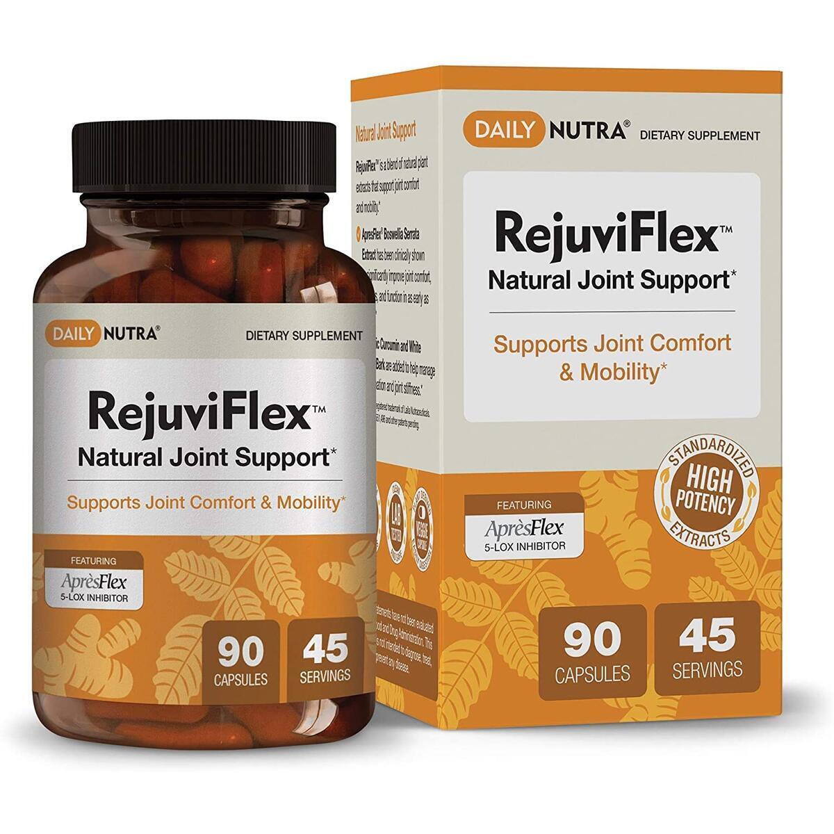 RejuviFlex by DailyNutra - Natural Joint Supplement for Men & Women - Supports Joint and Knee Pain Relief | Featuring ApresFlex Boswellia Extract, Turmeric Curcumin and White Willow Bark (90 Capsules)