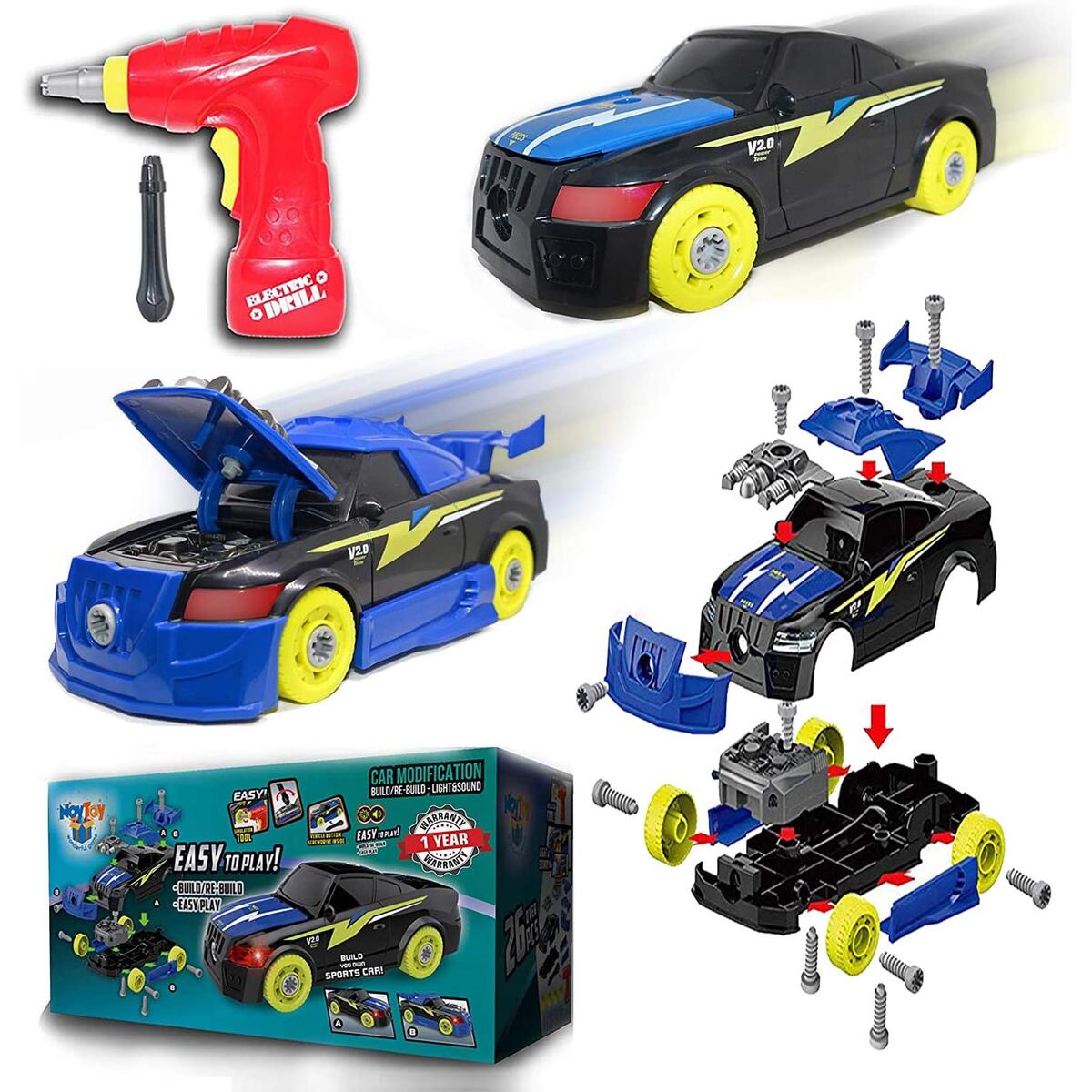 Take Apart Racing Car ,Build Your Own Toy Car ,Constructions Set with Electrical Drill Tool Kit, Engine Sounds and Lights ,Put Together STEM Toys for Boys and Girls 3 4 5 6 7 Year Old