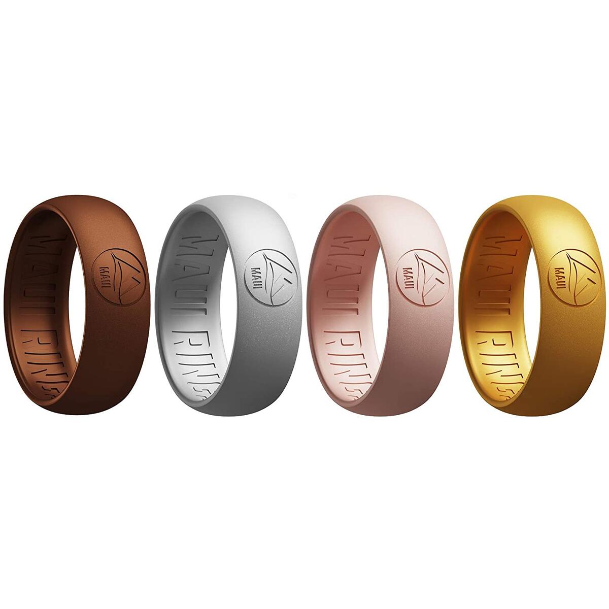 MAUI RINGS - Men’s Silicone Wedding Rings - Precious Metal Look Colors  | Color: Copper / Gold / Silver / Bronze - ALL SIZES 8-13 |