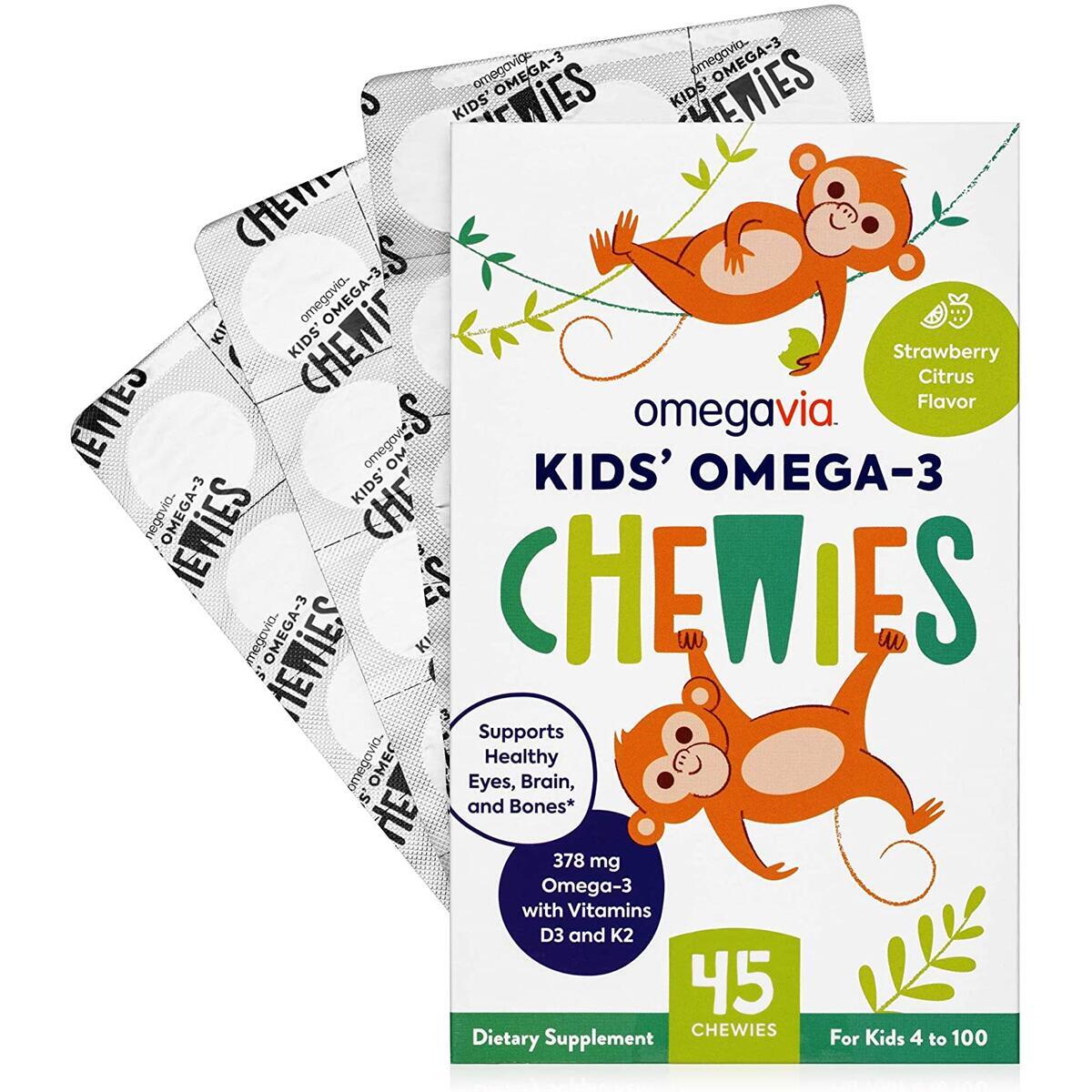 Omega 3 Fish Oil Gummies - Ultra-High DHA Chewable Gel Gummy - Omega 3 for Kids Supports Brain, Eyes & Bones - Sugar-Free Natural Fruit Flavor - 45 Kids Omega 3 Gummies with Vitamin D3 and K2