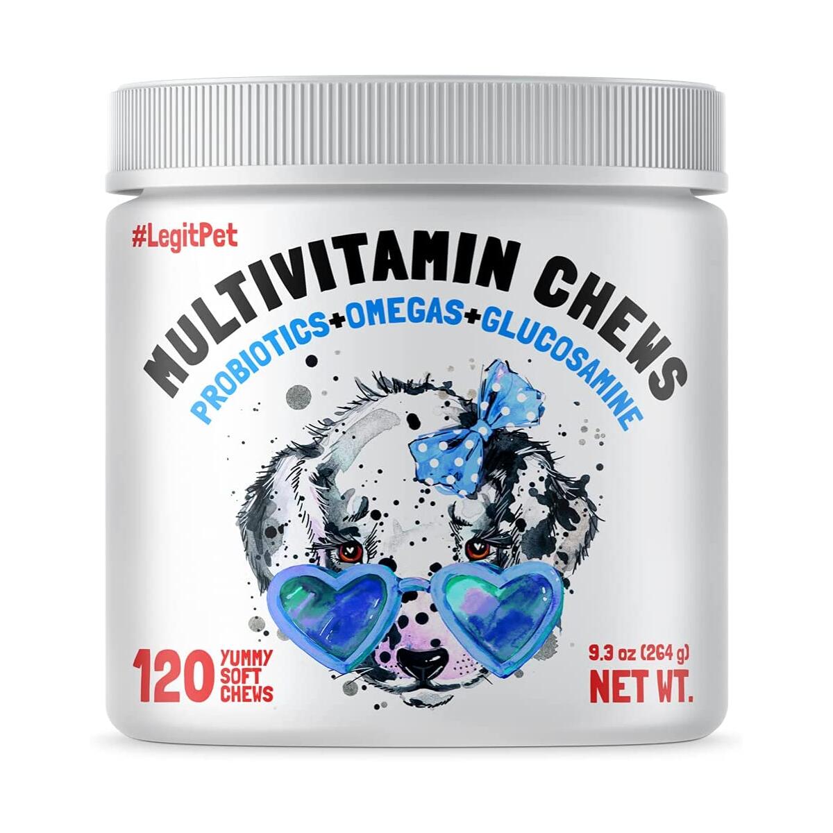 Dog Vitamins - 120 Multivitamins Chews w/ Glucosamine Chondroitin, Probiotics Digestive Enzymes and Omegas - Supplement for Overall Health - Joint Support, Immune Health, Skin and Heart Health