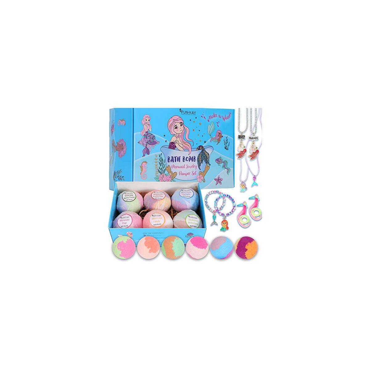 Bath Bombs for Kids, Kids Bath Bombs, Bath Bombs for Kids with Toys Inside, Bath Bombs for Girls, Mermaid Bath Bombs, Bath Bombs with Jewelry Inside, Mermaid Necklace for Girls, Fizzy Bath Bomb Set…