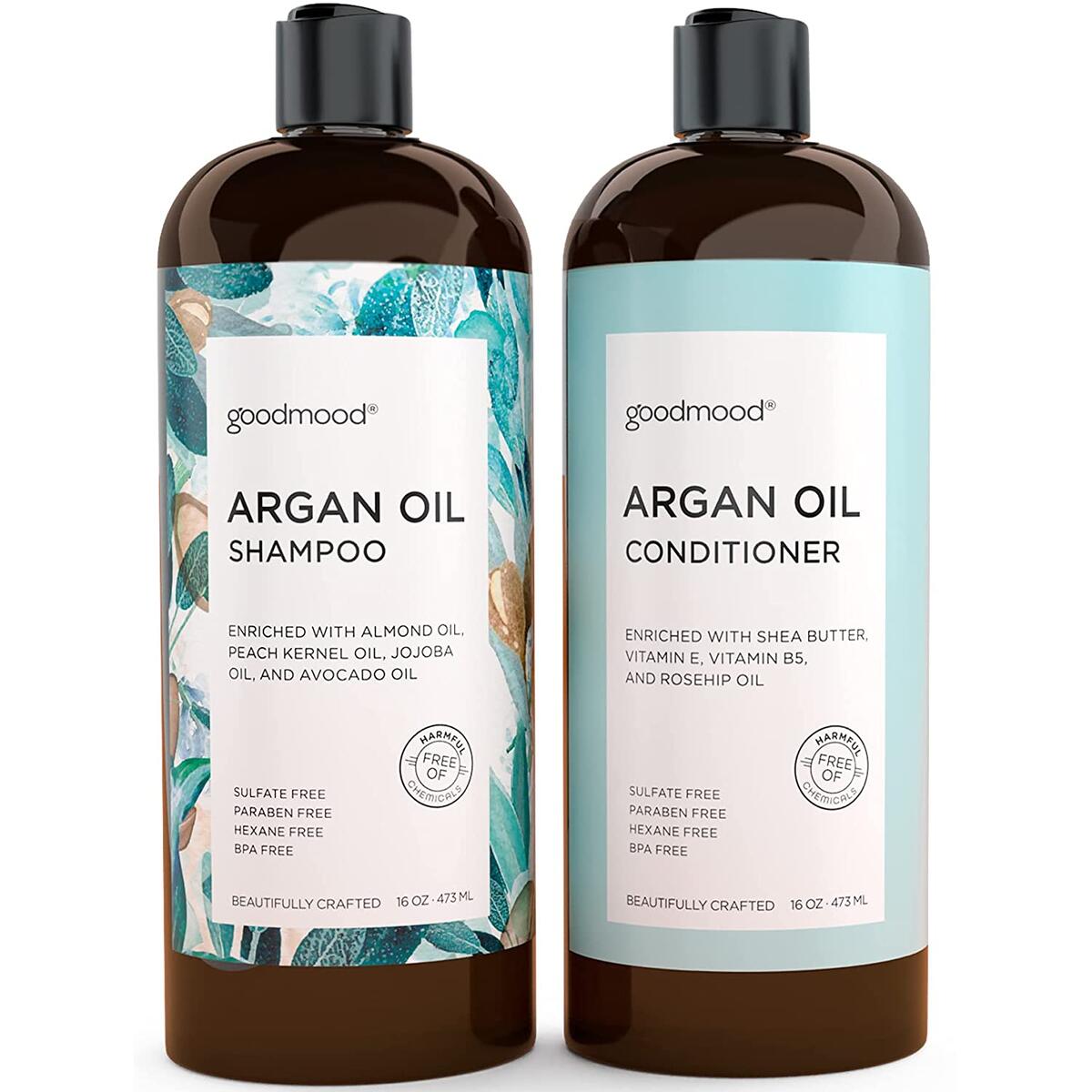GoodMood Moroccan Argan Oil Shampoo and Conditioner - Enriched with Keratin, Volume and Moisture, For Frizzy, Dry And Damaged Hair 2x16oz