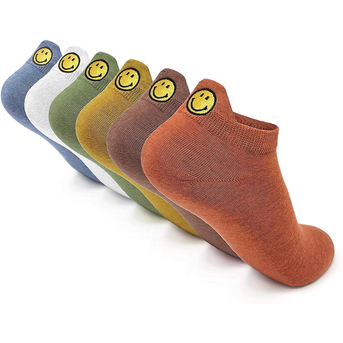 10 PACK Smile Emoji Embroidery Funny Women's Ankle Socks - 10 different designs and colors per pack