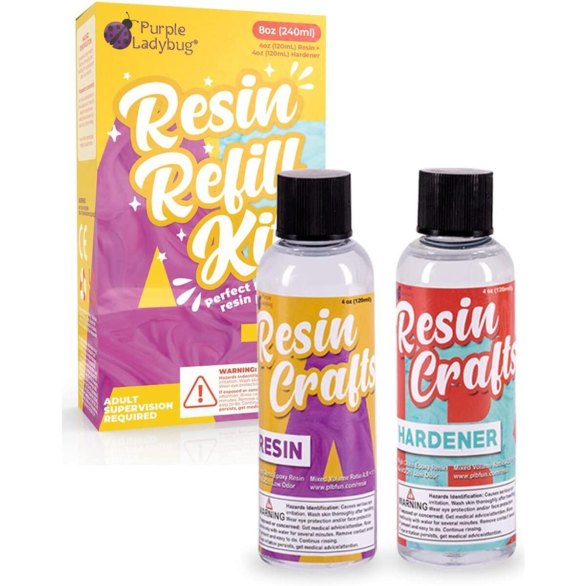 PURPLE LADYBUG 8 oz Crystal Clear Epoxy Resin (2 x 4 oz) for Arts and Crafts – Easy Mix 1:1 Casting Resin for Amazing DIY Coasters, Keychain, Jewelry – No VOCs & BPA Free - Bonus Mold Included
