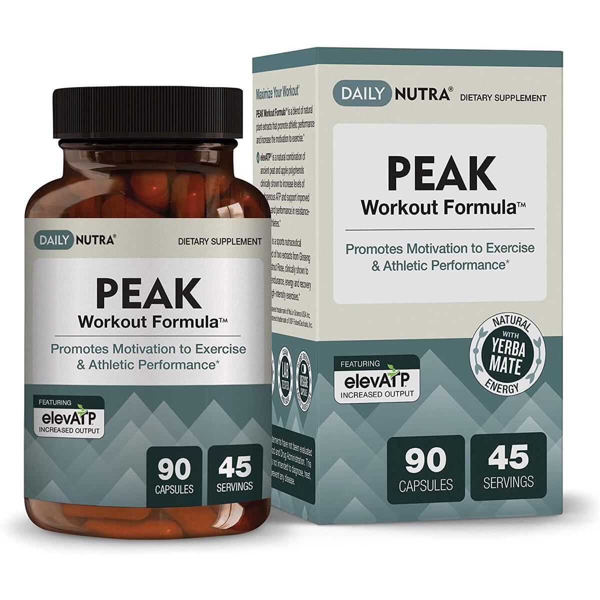 Peak Workout Formula by DailyNutra - Improved Motivation and Exercise Output | Pre-Workout and Recovery Supplement Featuring ActiGin, elevATP, Yerba Mate, Beet Root (90 Capsules)