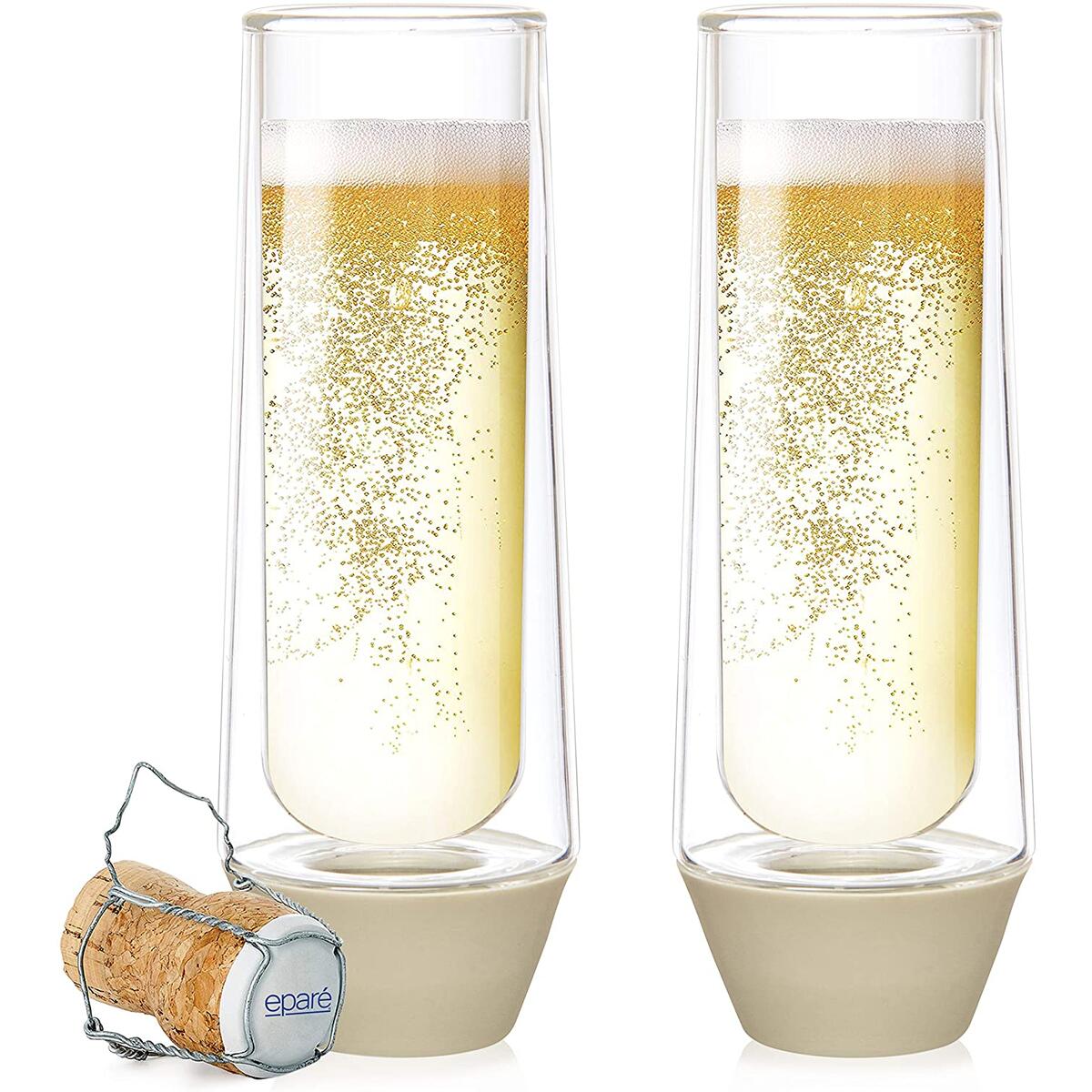 Glass Champagne Flutes - Set of 2 - Stemless Sparkling Wine Glasses - 5 oz - Mimosa Wine Flute For Weddings Bridesmaid Party and Bridal Showers -Eparé