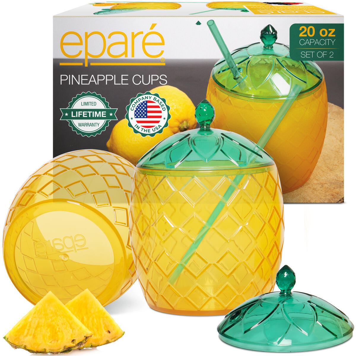 Pineapple Party Cups - Luau Party Decorations For Adults - Hawaiian Themed Cup - Flamingo Party Supplies & Favors by Eparé