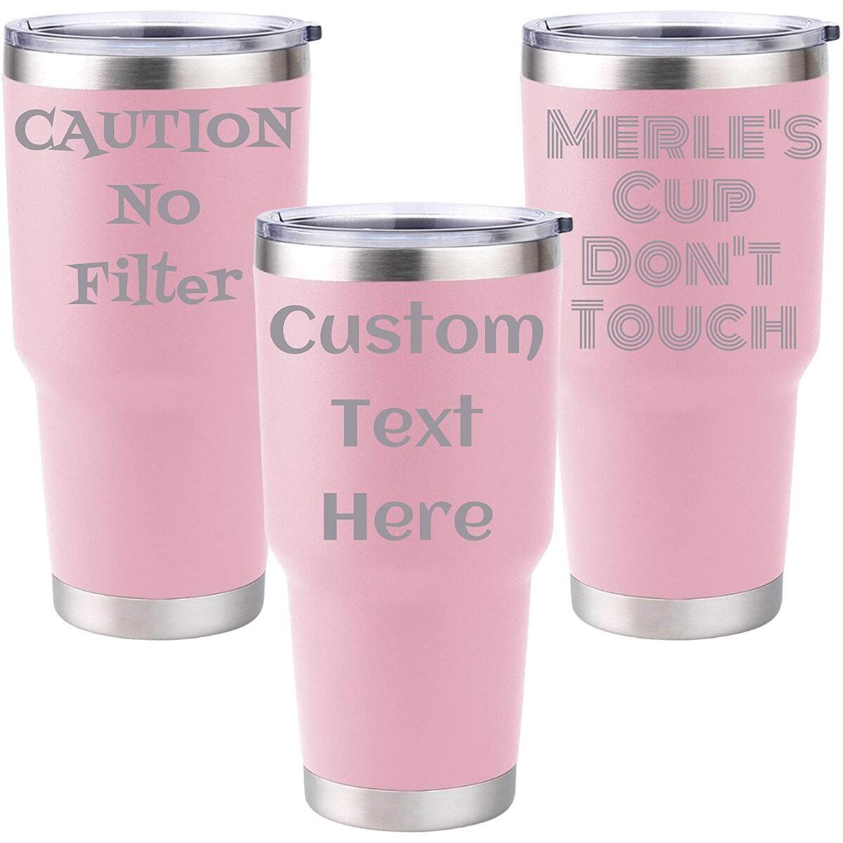 Personalized Insulated Double Wall Tumblers, Powder Coated Finish with Laser Engraved Text or Design