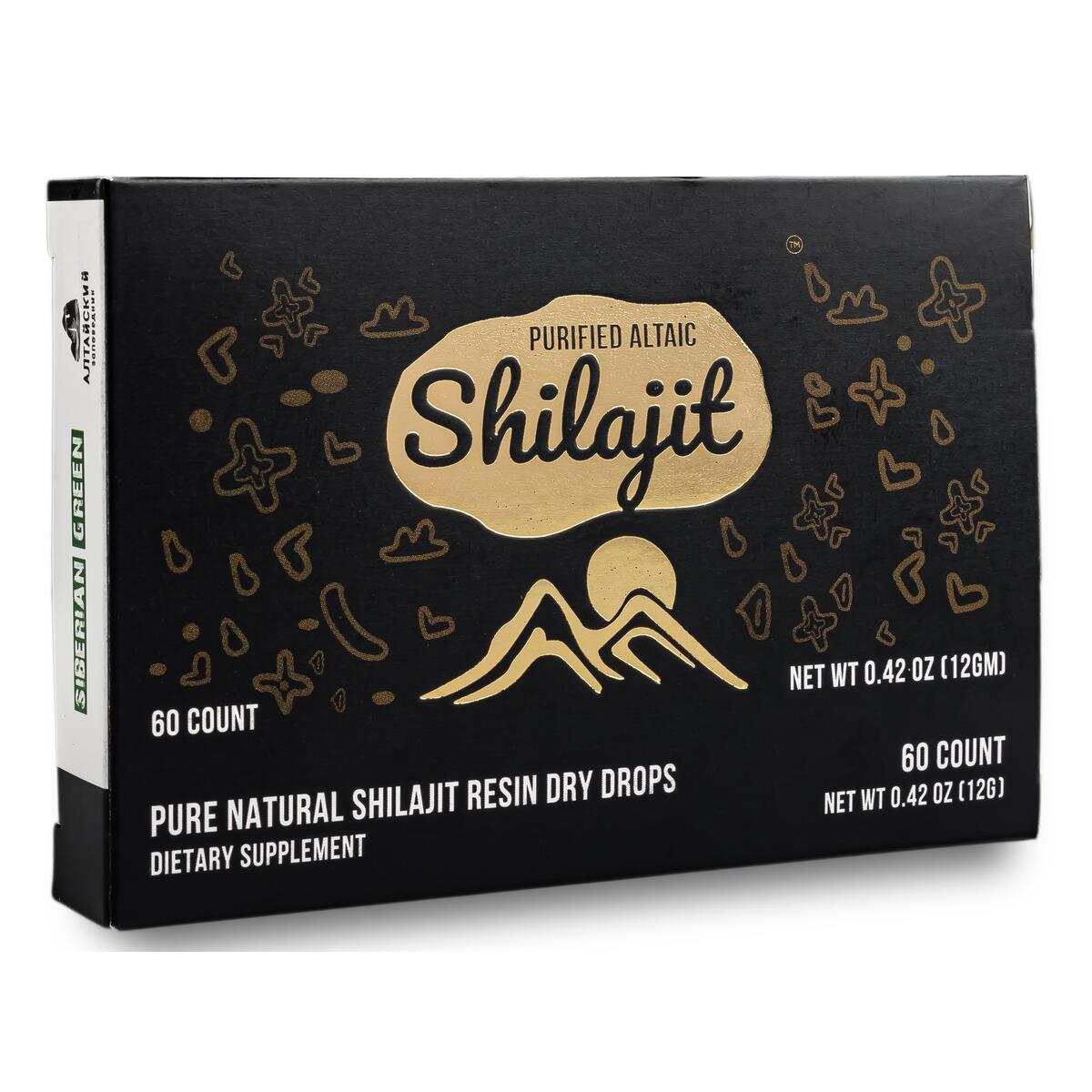 Premium Pure Shilajit Dry Drops by Siberian Green Altai "Golden Mountains" - 60 Count (200 mg) Authentic Safety & Quality Certificate - US Lab Tested Fulvic Acid