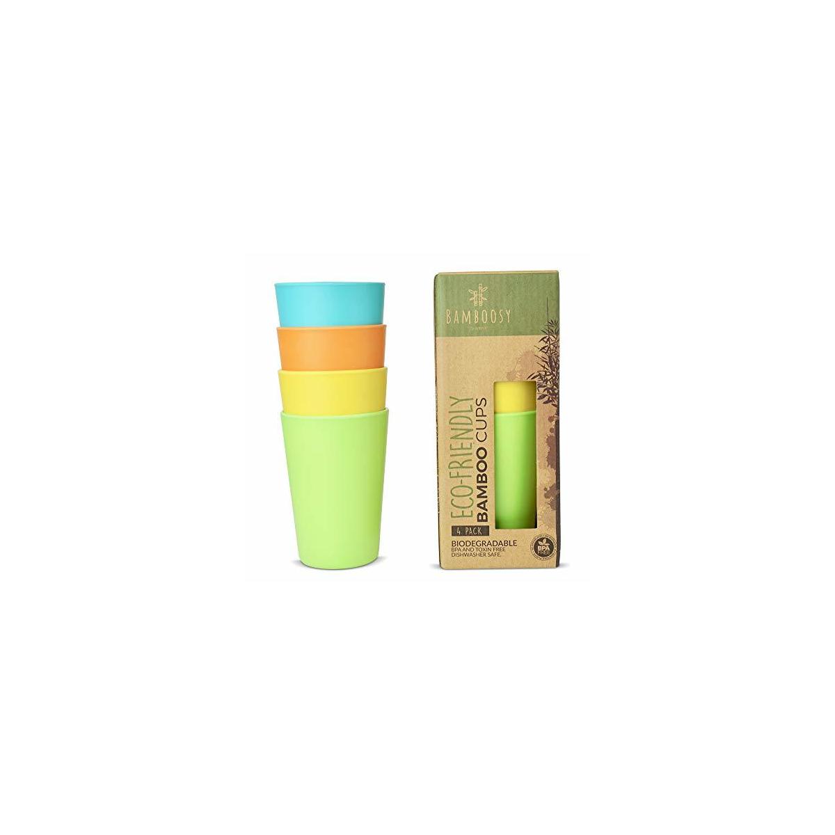 Eco-Friendly Bamboo Cups by Bamboosy – Set of 4 Reusable Bamboo Cups for Kids & Adults – Non-Toxic BPA-Free – Dishwasher Safe – Biodegradable – Perfect for Parties, Picnic, BBQ, Outdoor & Home Use