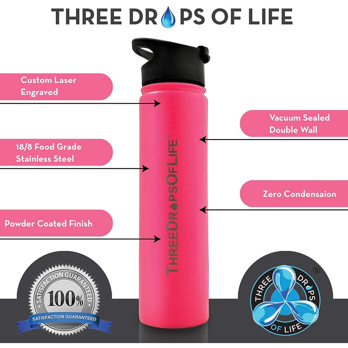 25oz Pink Vacuum Insulated Water Bottle, Keeps Drinks Colder - Longer