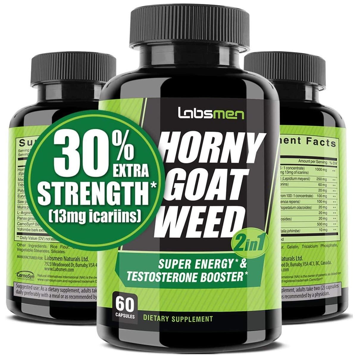 Horny Goat Weed Extract with Epimedium (13mg Icariin), Maca, Tribulus Terrestris, L Arginine & Ginseng – Testosterone Booster for Men | Enhance Stamina, Performance & Libido