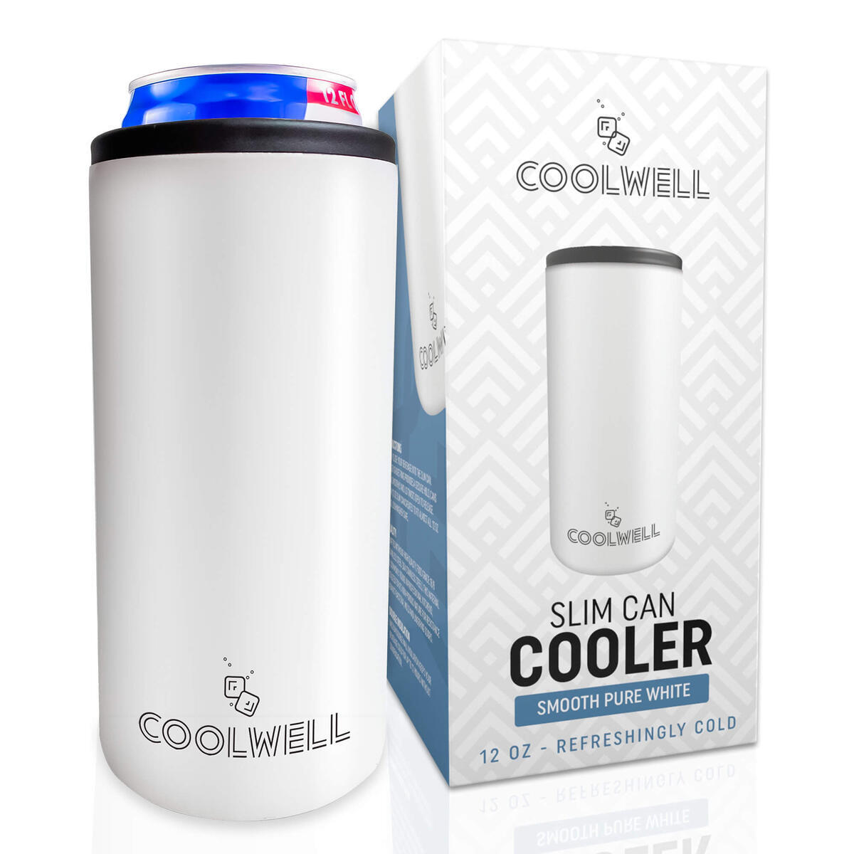 Coolwell Skinny Can Coozie Insulated - 12oz Slim Can Cooler Double Walled Stainless Steel Tall Coozies For Slim Cans to Fit Truly Hard seltzer and Other Leading Beverages