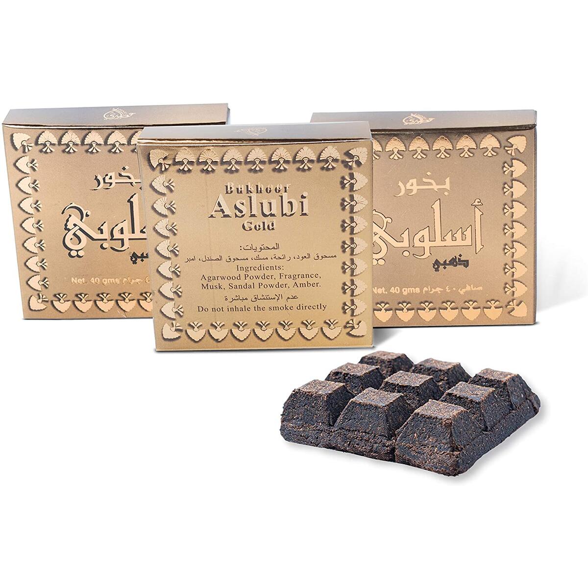 Otoori Aslubi Bakhoor Incense Gold - Arabian Bukhoor Use on Charcoal Incense Burner or Electric Insence Burner (3 Pack)