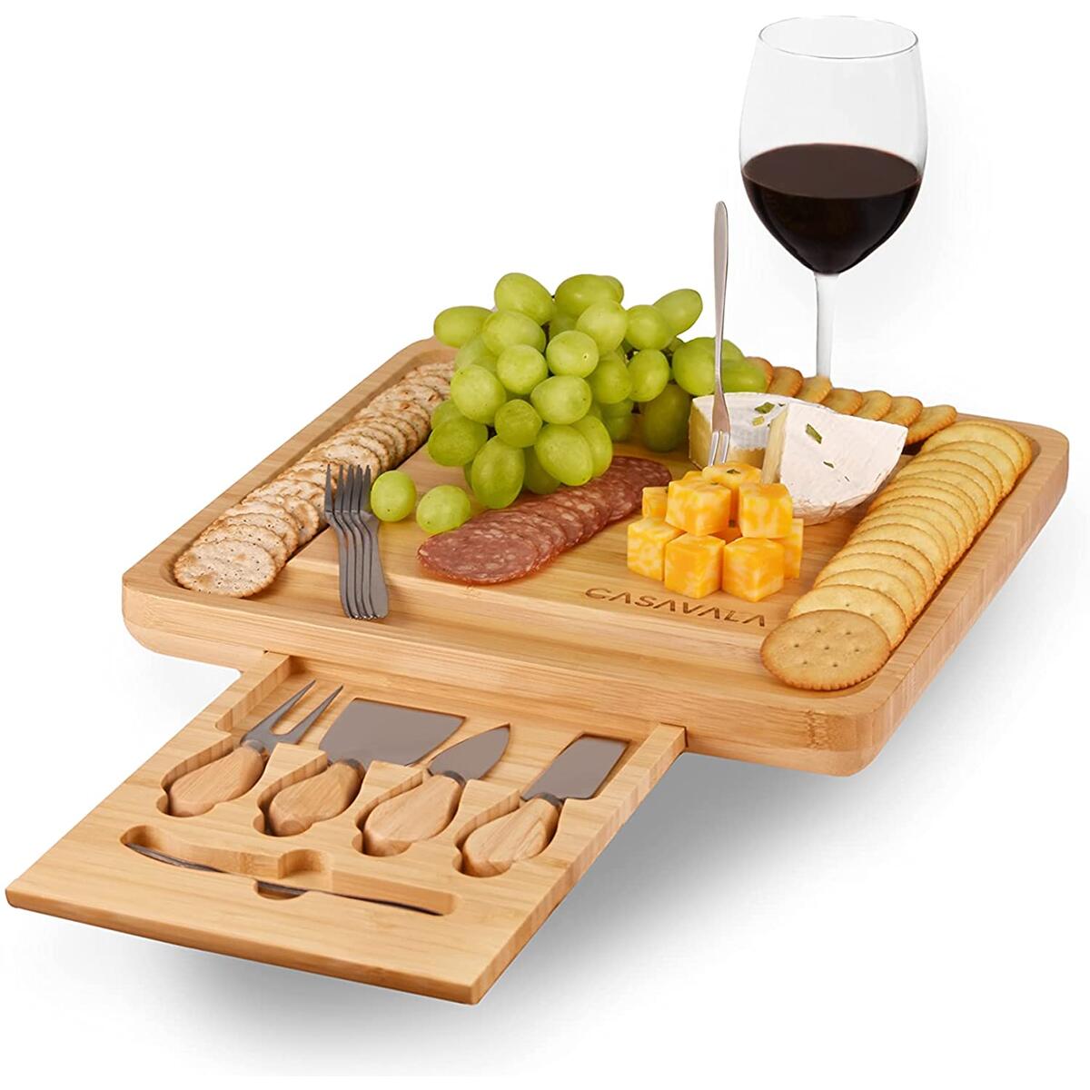 Bamboo Charcuterie & Cheese Board Set - Includes 4 Cheese Knives & 10 Cheese Forks