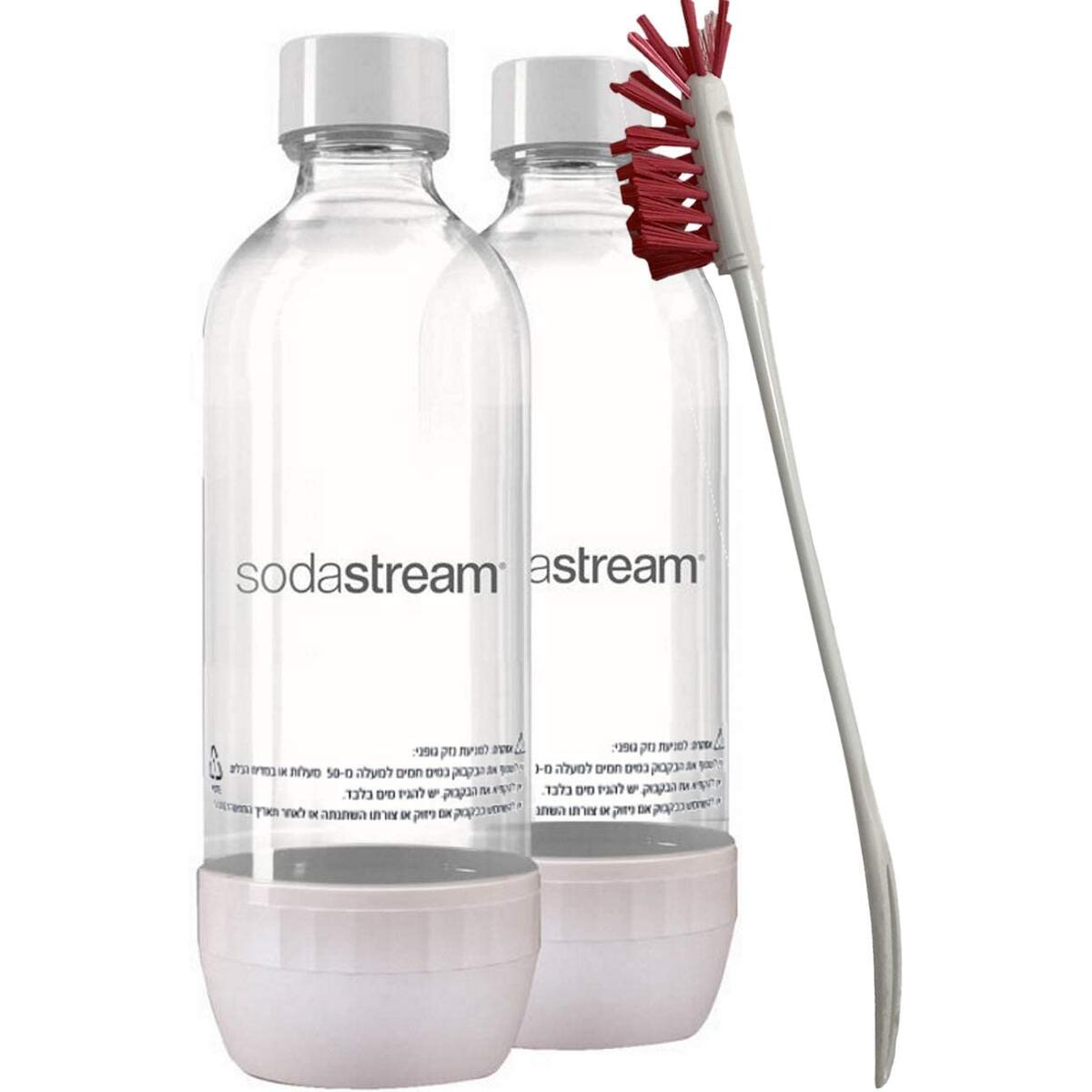 Sodastream 2 Pack White Premium Soda Water Bottles Bundle with Kidscare High Quality Brush Soda Stream