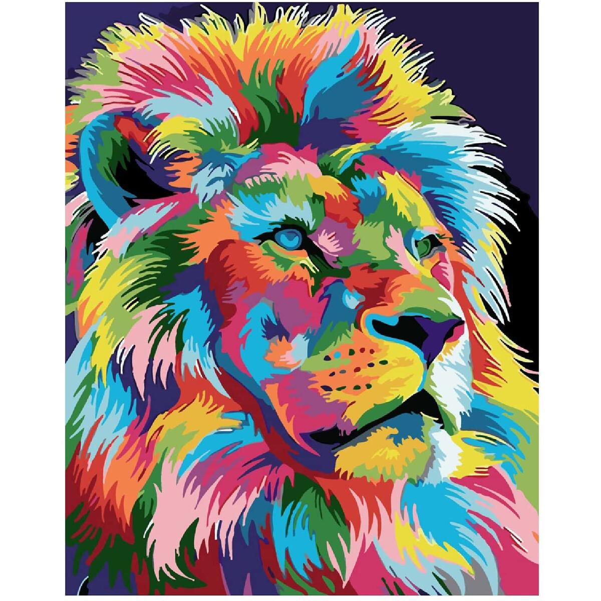 VUDECO DIY Paint by Numbers Kit 16"W x 20"L Paint by Numbers for Adults Beginner and Kids - 8PC Oil Painting Kit with 1 Canvas / 1 Reference Paint / 3 Brushes / 1 Pigment Set and 2 Hangers - Lion