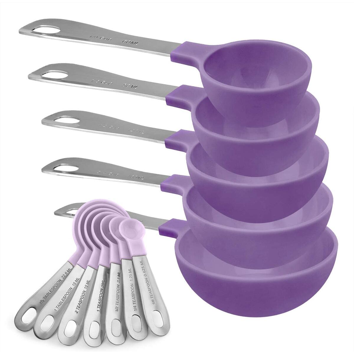 Cook with Color Name : Lavender   -  12 Piece Plastic Measuring Cups Set and Measuring Spoon Set with Stainless Steel Handles, Nesting Kitchen Measuring Set Liquid Measuring Cup Set, Dry Measuring Cup Set