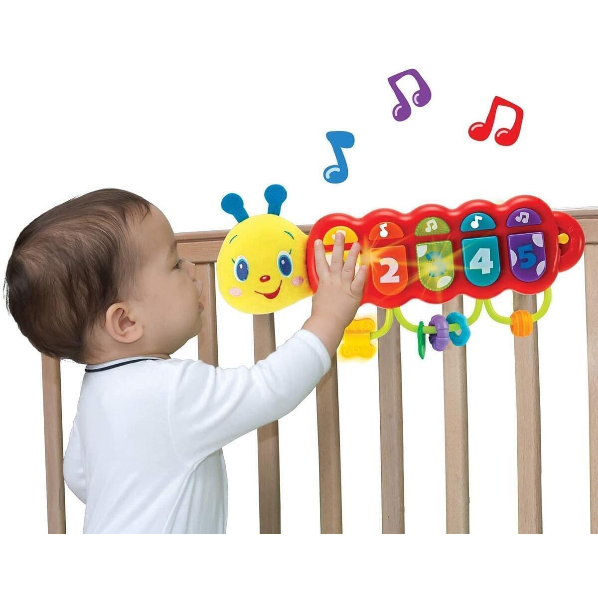 KiddoLab Lira The Caterpillar Toy. Baby Activity Stroller, Crib Toy and Carseat Toys for Infants Learning. Baby Musical Light Up Toy Piano. Stroller Toys for 3 Months Old Babies