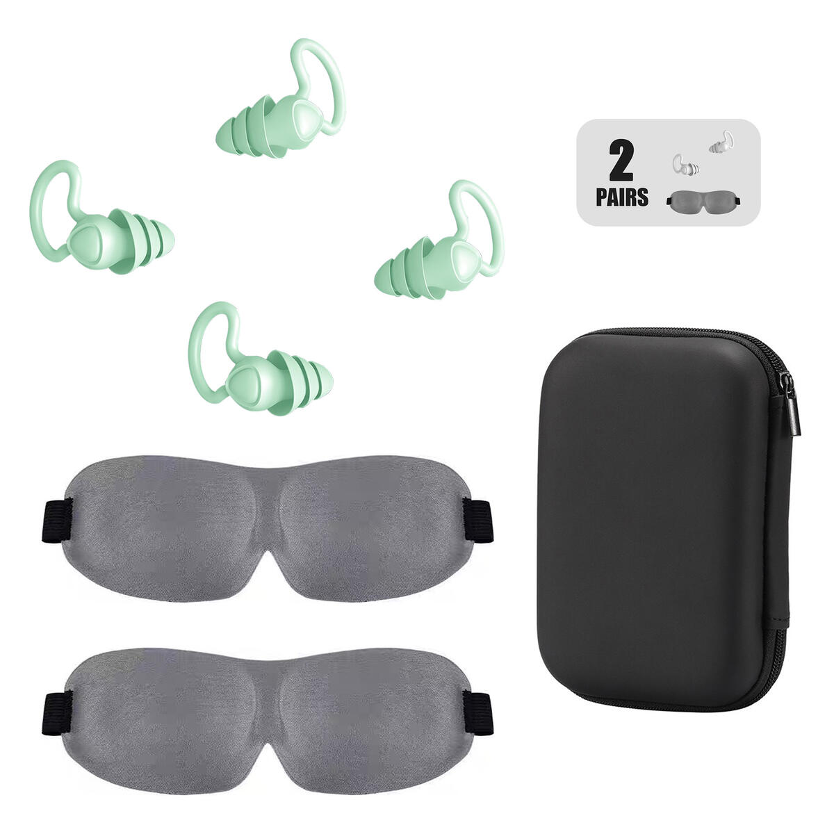 Sleeping Noise Reduction Set,Silicone Noise Canceling 40db Earplug for Snoring/Traveling/Studying,3D Contoured Night Blindfold Sleep Eye Mask with Adjustable Strap,Soft/Comfortable/Lightweight(2Pairs)