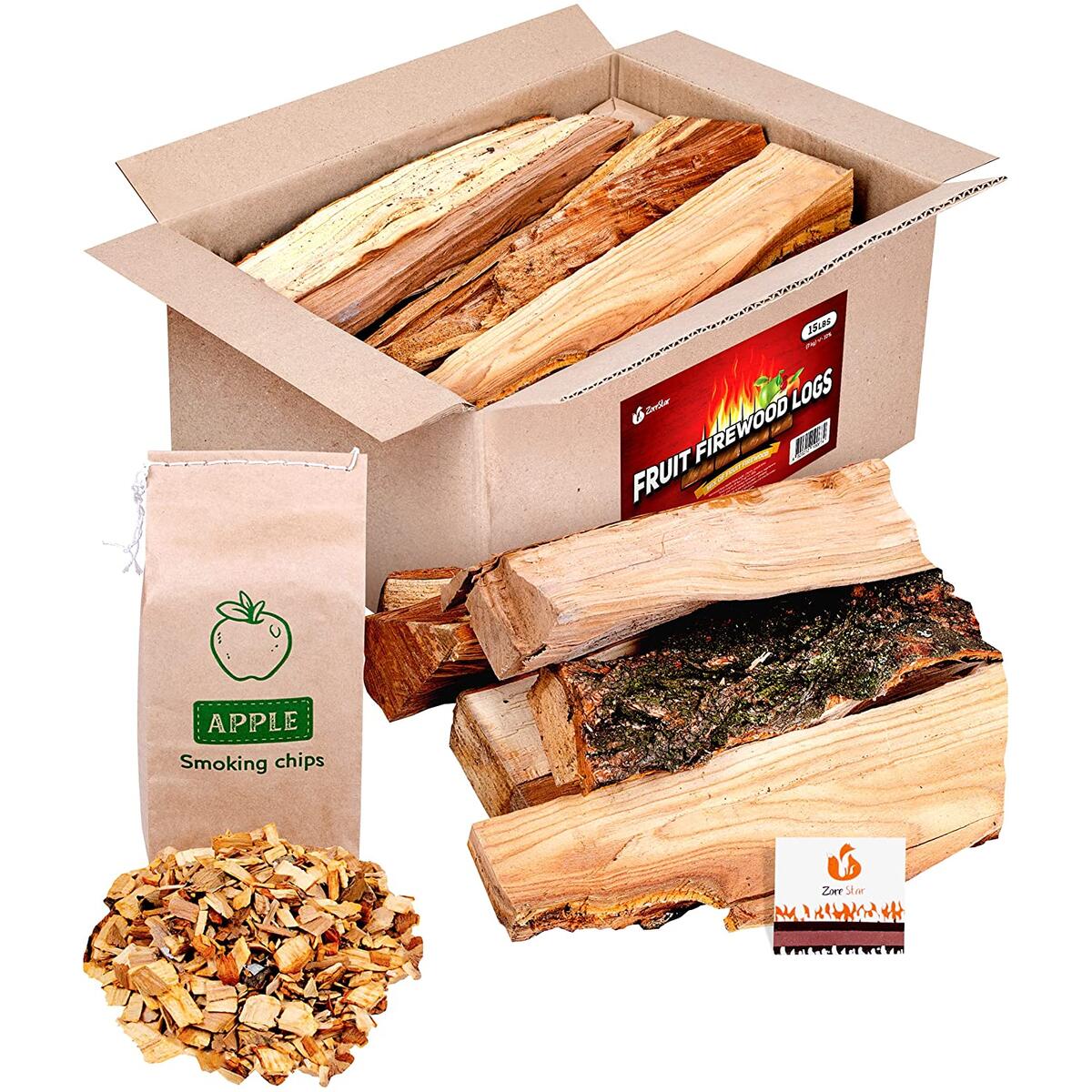Zorestar Firewood logs and Apple Wood Chips - 15-20 lb