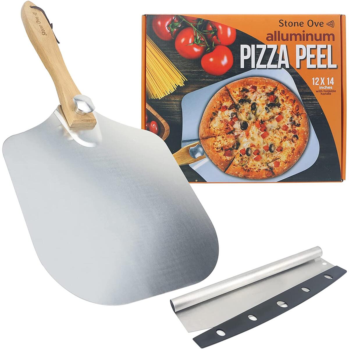 Stone Ove Premium Pizza Peel 12x14'' Aluminum Pizza Paddle with Foldable Handle for Storage & Rocker Style Blade Baking Lovers Pizza Bread & Pastries…