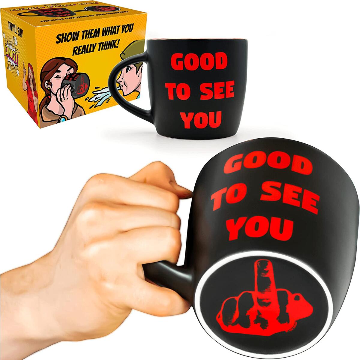 Gag Reflex Funny Middle Finger Mug - Coffee Cup with Sayings for Women and Men | Cool Novelty Mug with Hilarious Surprise for Dad | Big 16 oz Sarcastic Cup with Large Bottom Inappropriate Gift