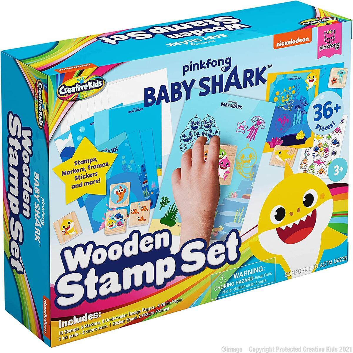 Baby Shark Stamp Set By Creative Kids - 36 Piece Wooden Stamp Activity Set