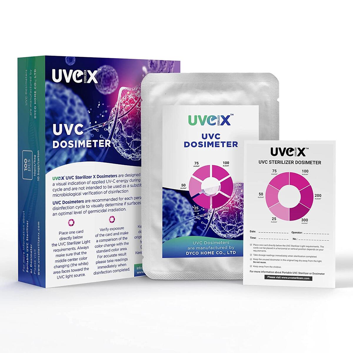 uvc dosimeter Cards, 100 Single-use uvc Light Test Cards, UVGI Dosage Indicator, uvc Dosage Monitor for uvc Light Device, uvc HEPA air Purifier Verified, Monitor 253.7nm uvc Irradiation Dosage