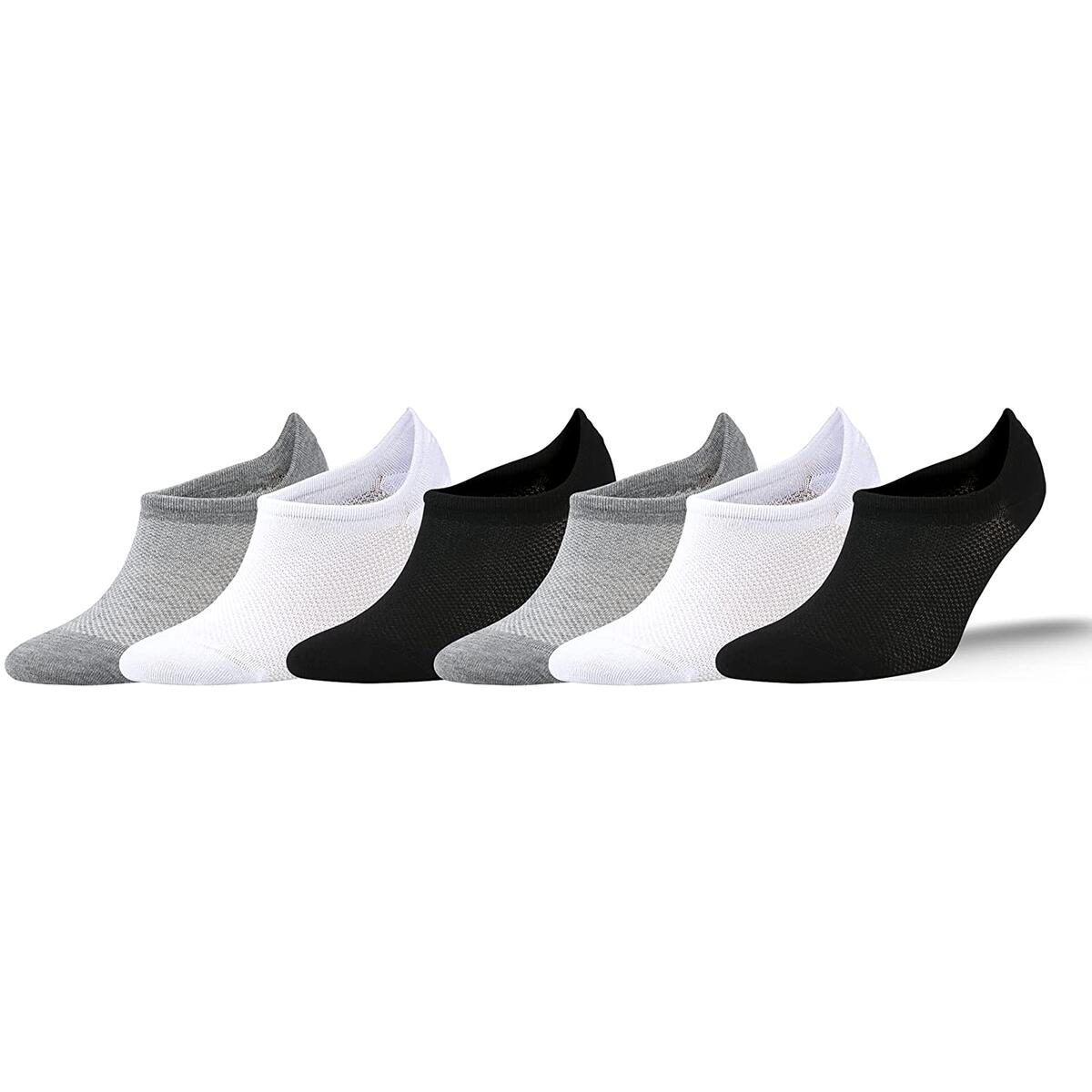 NORDSOX No Show Socks for Women/Men 6 pack Low Cut Ankle Casual Invisible Non-Slip Durable Socks 6-10/10-13 - White/Black/Gray