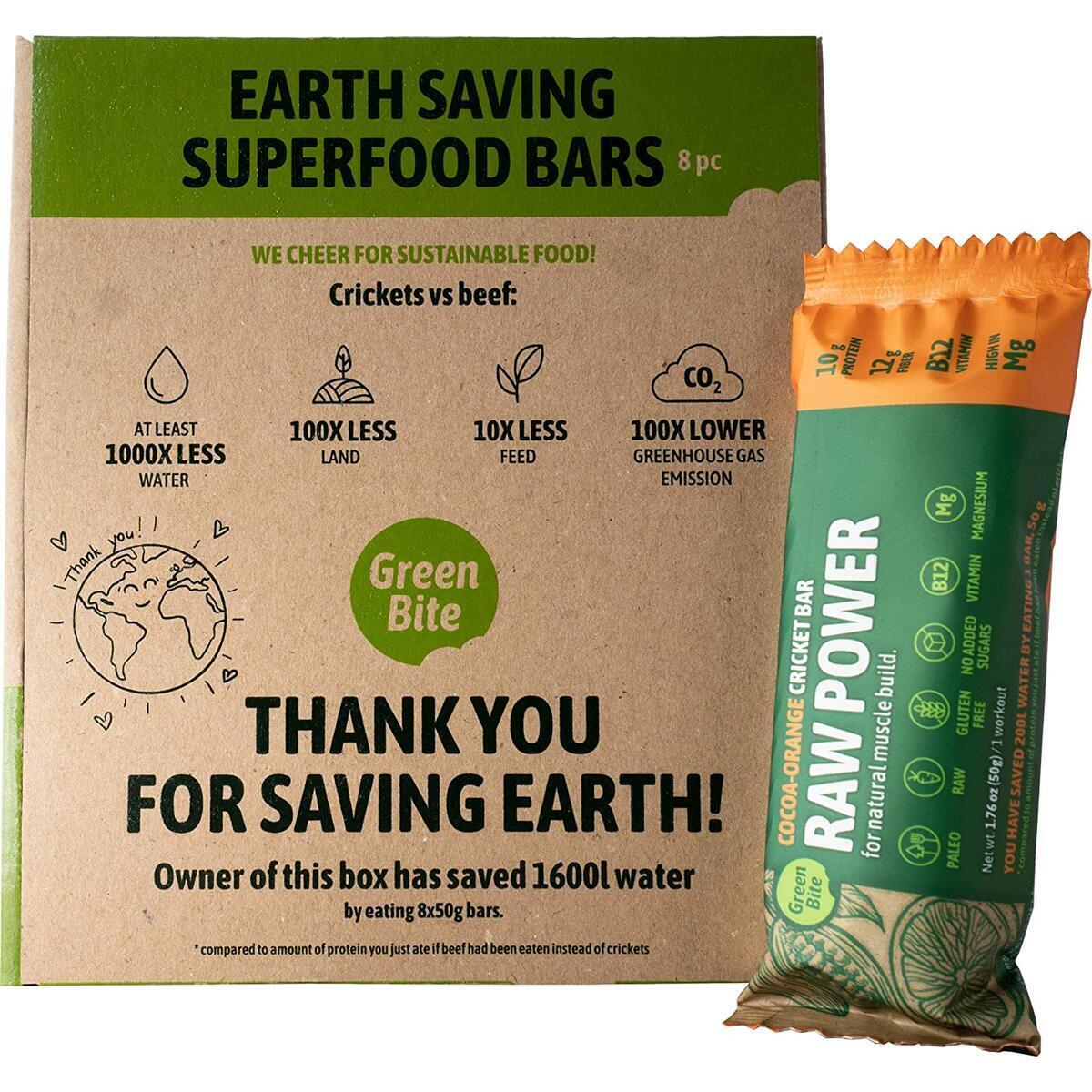 Raw Power Cricket Protein Bar - Cocoa-Orange-Cricket with No Added Sugar - High in Protein, Fiber, Magnesium and B12. Sustainable Gluten Free Paleo Low Calorie Snack for Post Workout 8x1.8oz