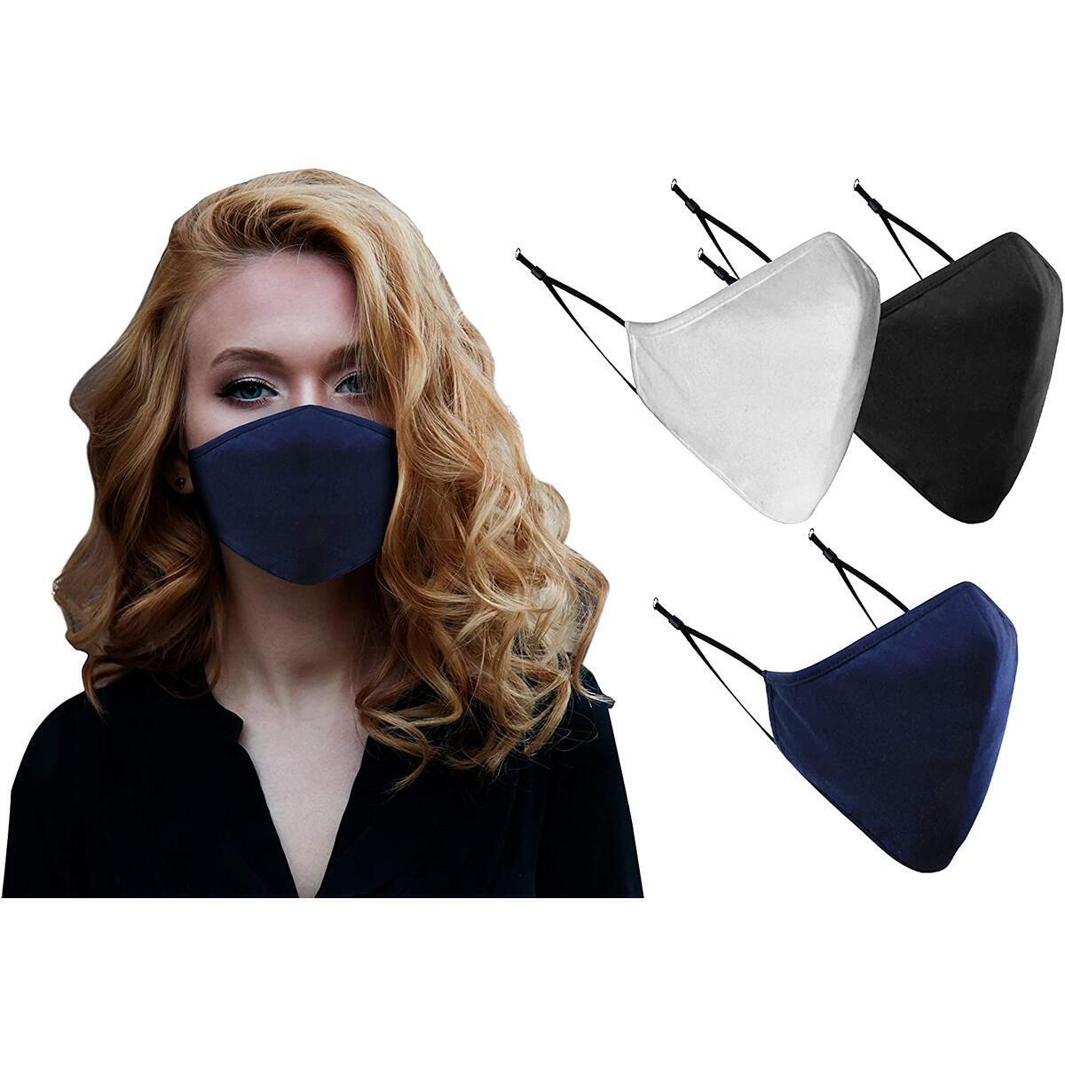 Cotton Washable Cloth Face Mask - Adjustable and Reusable 3 Layer Protective Fabric Face Cover