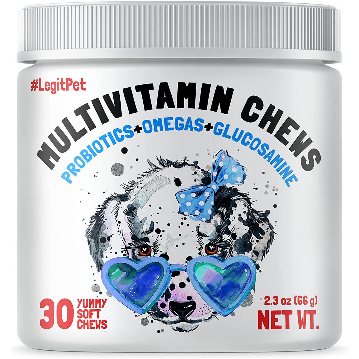 Dog Vitamins - 30 Multivitamins Chews w/ Glucosamine Chondroitin, Probiotics Digestive Enzymes and Omegas - Supplement for Overall Health - Joint Support, Immune Health, Skin and Heart Health
