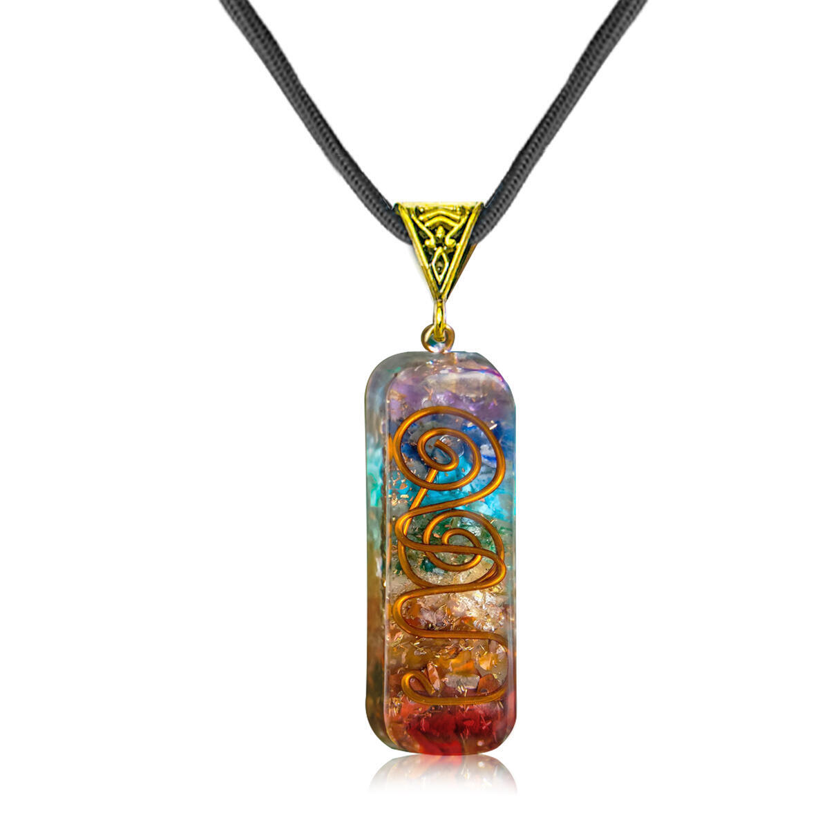 Seven Chakra Stones Energy Generator Handmade Healing Pendant Crystal Necklaces with Adjustable Cord for EMF Protection, Stress, Anxiety, Meditation, Spiritual Gift Jewelry