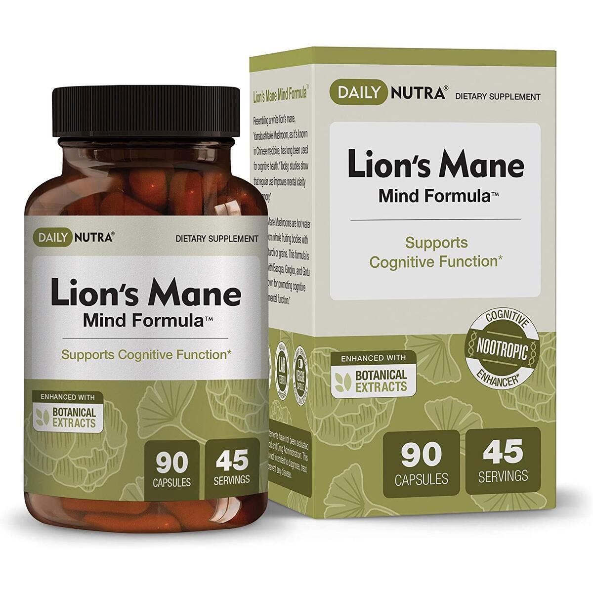 Lion’s Mane Mind Formula by DailyNutra - Nootropic Supplement for Cognitive Health | Organic Mushroom Extract with Bacopa, Gingko, Gota Kola, and Huperzine-A