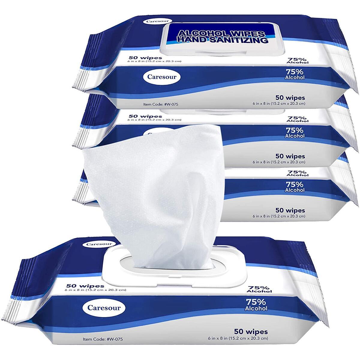 (200 Wipes) Hand Sanitizing Wipes, Alcohol Formula (4 pack) (Big 6 by 8 size) 75% Alcohol Hand Sanitizing Wipes