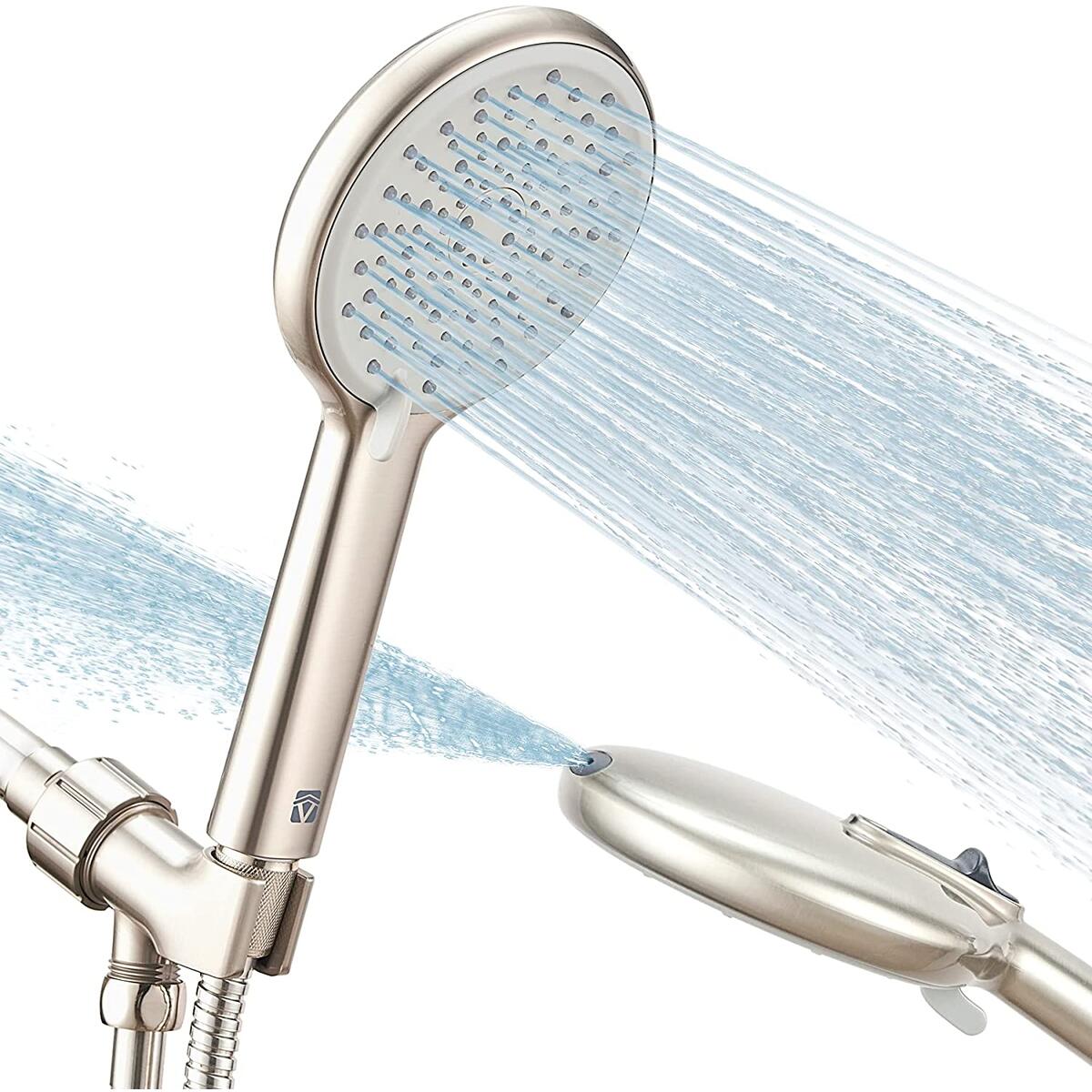 High Pressure Handheld Shower Head VMASSTONE 4-Setting Shower head Kit - Jet Water Mode - with 59" Stainless Hose and Adjustable Mount Excellent Replacement for Bath Showerhead (HM-001 Brushed Nickel)