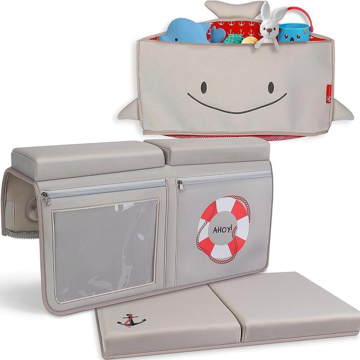 Baby Bath Kneeler Mat & Bathtub Elbow Rest Pad Set + Tub Toy Organizer